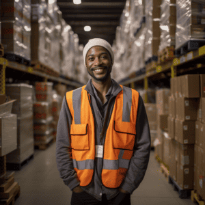 Warehouse worker smiling