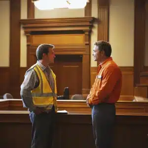 A lawyer with a construction worker